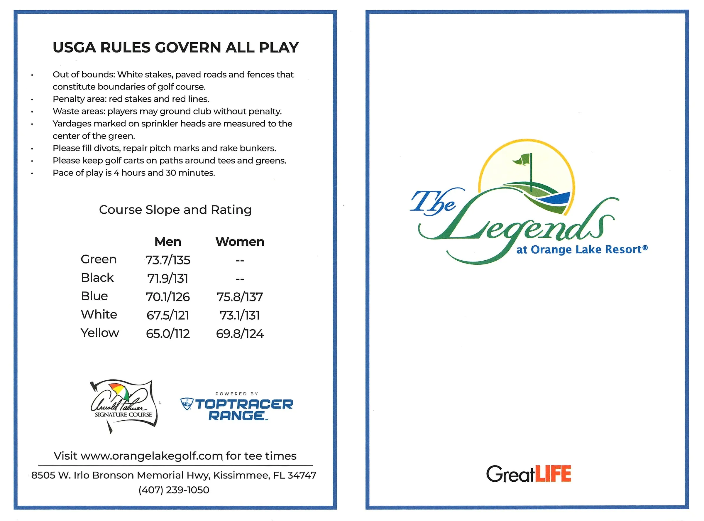 The Legends scorecard – front