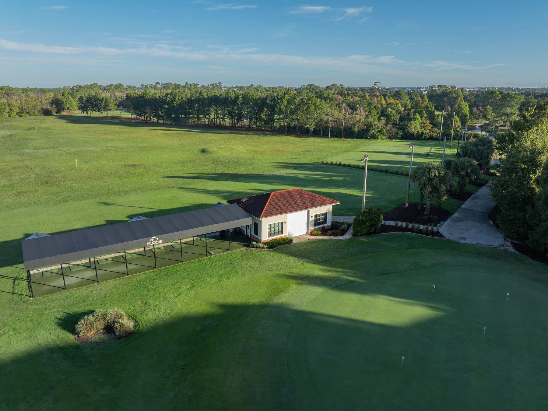 Aerial view of the academy and practice range at The Reserve