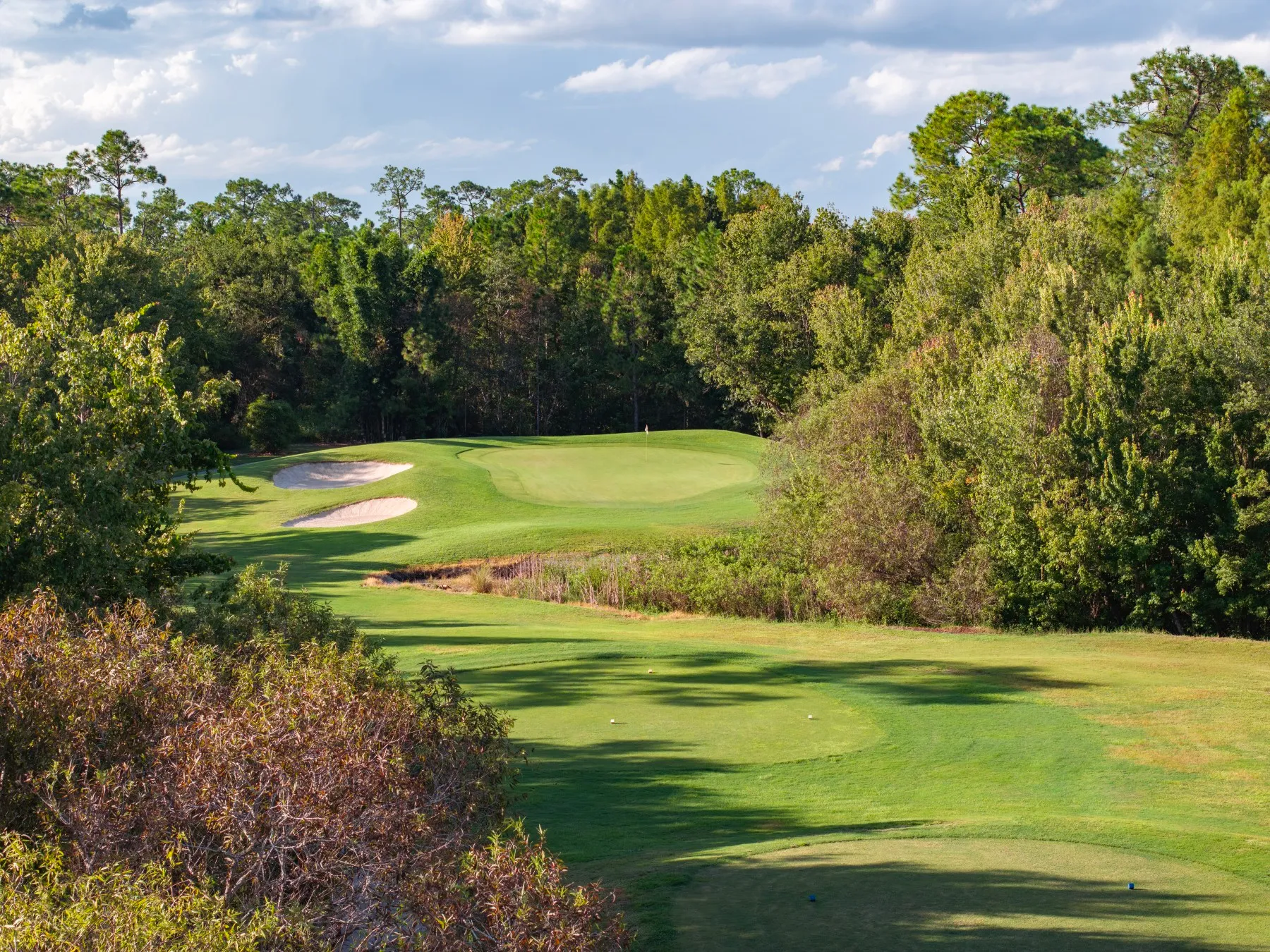Pond and green on hole 10 at The Reserve
